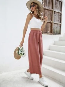 SHEIN Frenchy 吊帶短上衣和前繫帶闊腿褲 - 珊瑚粉 - 查看 1