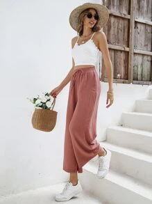 SHEIN Frenchy 吊帶短上衣和前繫帶闊腿褲 - 珊瑚粉 - 查看 3