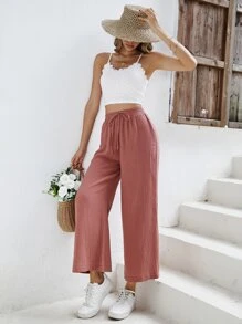 SHEIN Frenchy 吊帶短上衣和前繫帶闊腿褲 - 珊瑚粉 - 查看 4