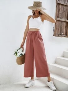 SHEIN Frenchy 吊帶短上衣和前繫帶闊腿褲 - 珊瑚粉 - 查看 5