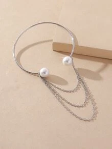 Faux Pearl Decor Arm Cuff - Silver - View 3