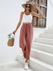 SHEIN Frenchy 吊帶短上衣和前繫帶闊腿褲 - 珊瑚粉 - 查看 6