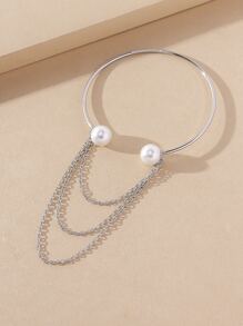 Faux Pearl Decor Arm Cuff - Silver - View 4