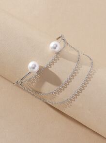 Faux Pearl Decor Arm Cuff - Silver - View 5
