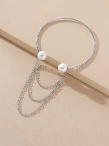Faux Pearl Decor Arm Cuff - Silver - View 6