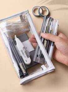 1pc Clear Pencil Case - Green - View 5