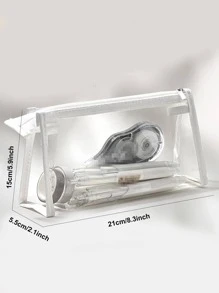 1pc Clear Pencil Case - Green - View 3