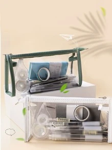 1pc Clear Pencil Case - Green - View 2