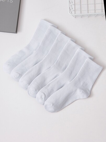 6pairs Men Solid Crew Socks