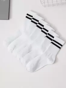 6pairs Men Best Socks Striped Pattern Crew Socks - Black and White - View 1