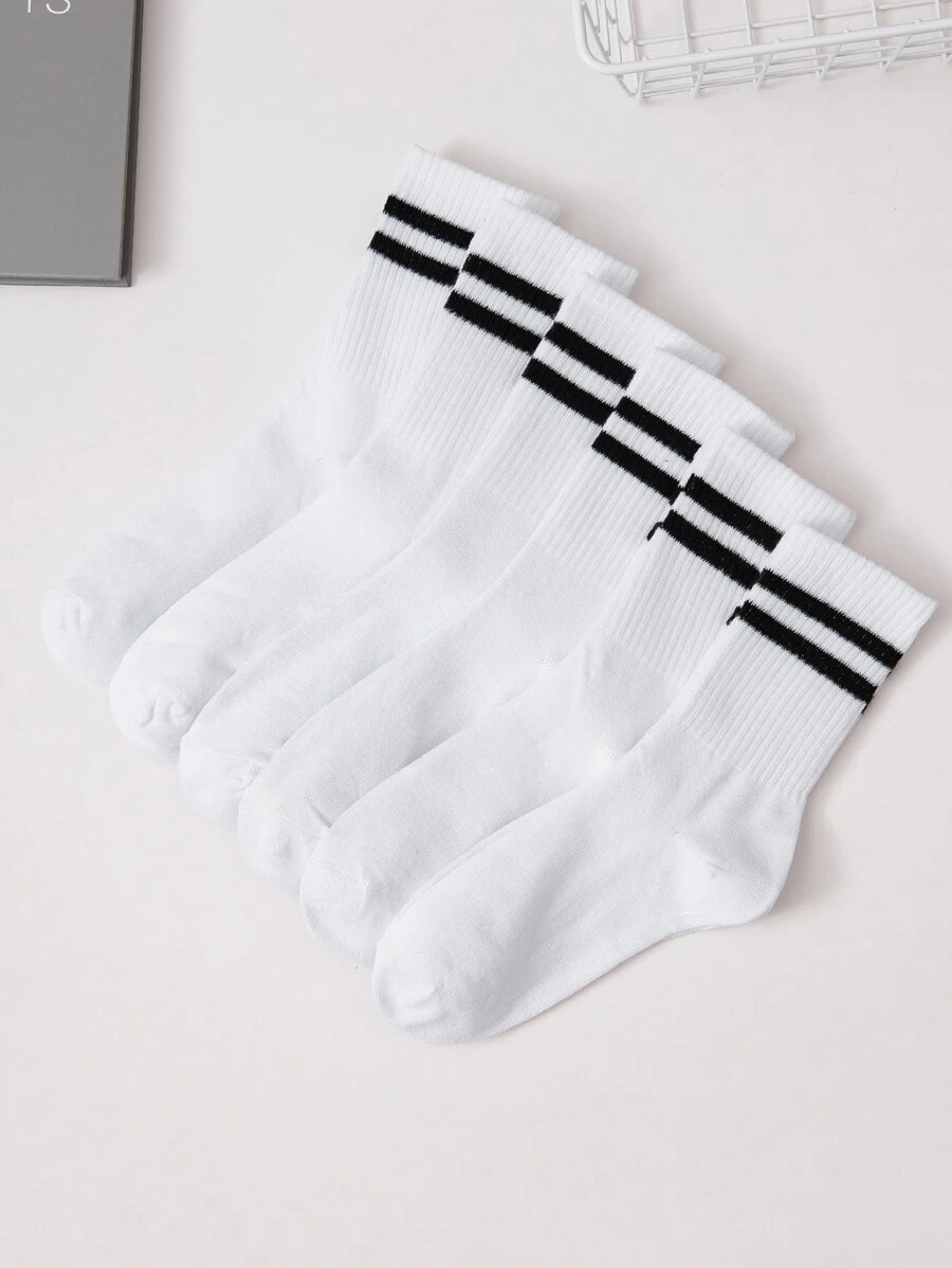 6pairs Men Best Socks Striped Pattern Crew Socks - Black and White - View 1