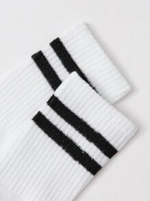 6pairs Men Best Socks Striped Pattern Crew Socks - Black and White - View 3
