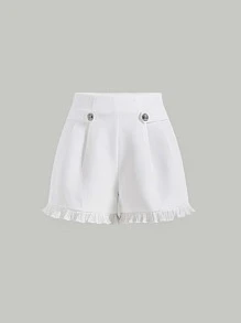 SHEIN MOD Ruffle Hem Wide Leg Shorts - White - View 1
