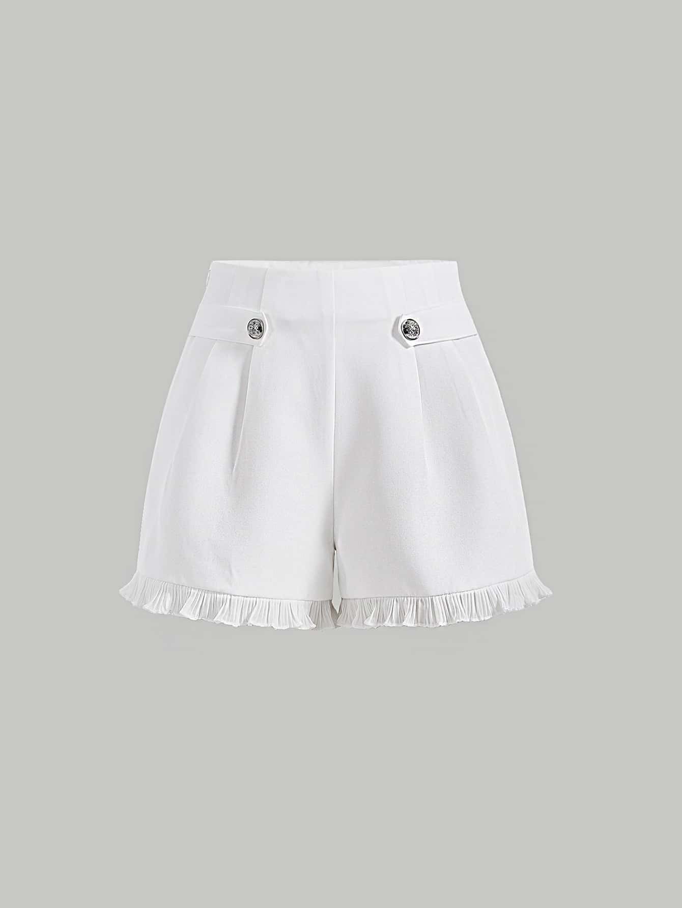 SHEIN MOD Ruffle Hem Wide Leg Shorts - White - View 1