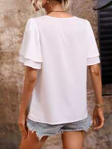 SHEIN LUNE Guipure Lace Trim Butterfly Sleeve Blouse - White - View 2