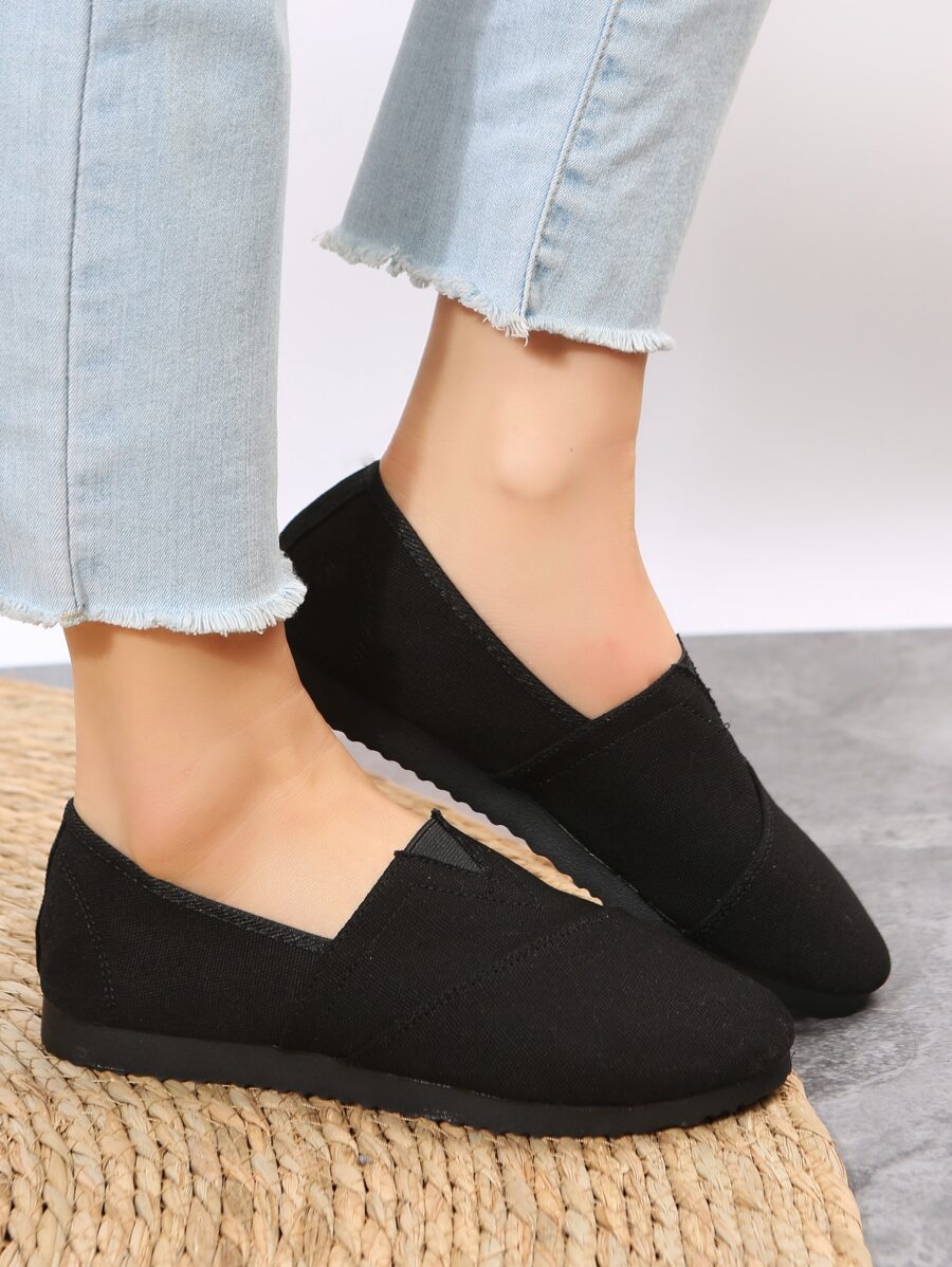 Mulheres Ocasional Confortável Suave Clássico Dedo Do Pé Redondo Canvas Sapatos Planos , Versátil - Preto - Ver 1