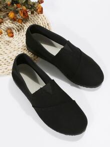 Mulheres Ocasional Confortável Suave Clássico Dedo Do Pé Redondo Canvas Sapatos Planos , Versátil - Preto - Ver 3