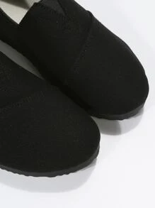 Mulheres Ocasional Confortável Suave Clássico Dedo Do Pé Redondo Canvas Sapatos Planos , Versátil - Preto - Ver 4