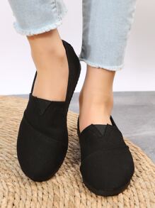 Mulheres Ocasional Confortável Suave Clássico Dedo Do Pé Redondo Canvas Sapatos Planos , Versátil - Preto - Ver 5