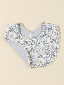 Bebé 1 pieza Babero con patrón floral ribete en abanico - Azul - Ver 1