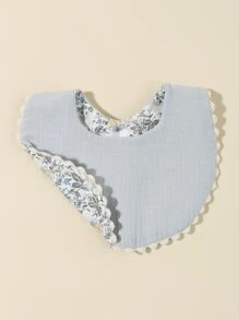 Bebé 1 pieza Babero con patrón floral ribete en abanico - Azul - Ver 2