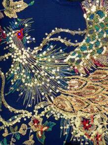 重繡花卉袋,鑲有亮片點綴 - 寶藍色 - 查看 3