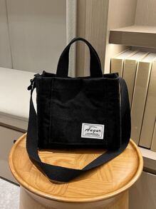 Letter Patch Decor Square Bag - Black - View 1