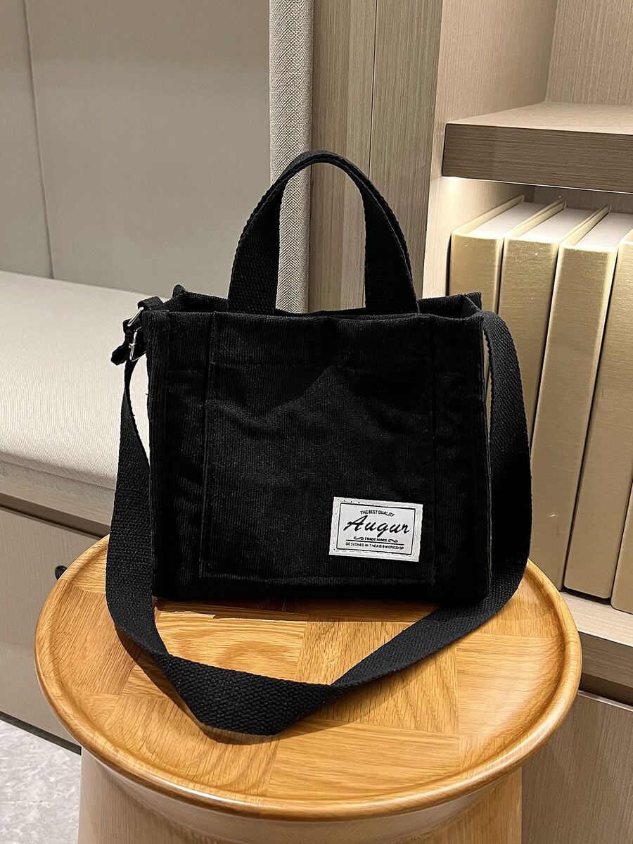 Letter Patch Decor Square Bag - Black - View 1