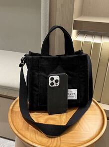 Letter Patch Decor Square Bag - Black - View 7