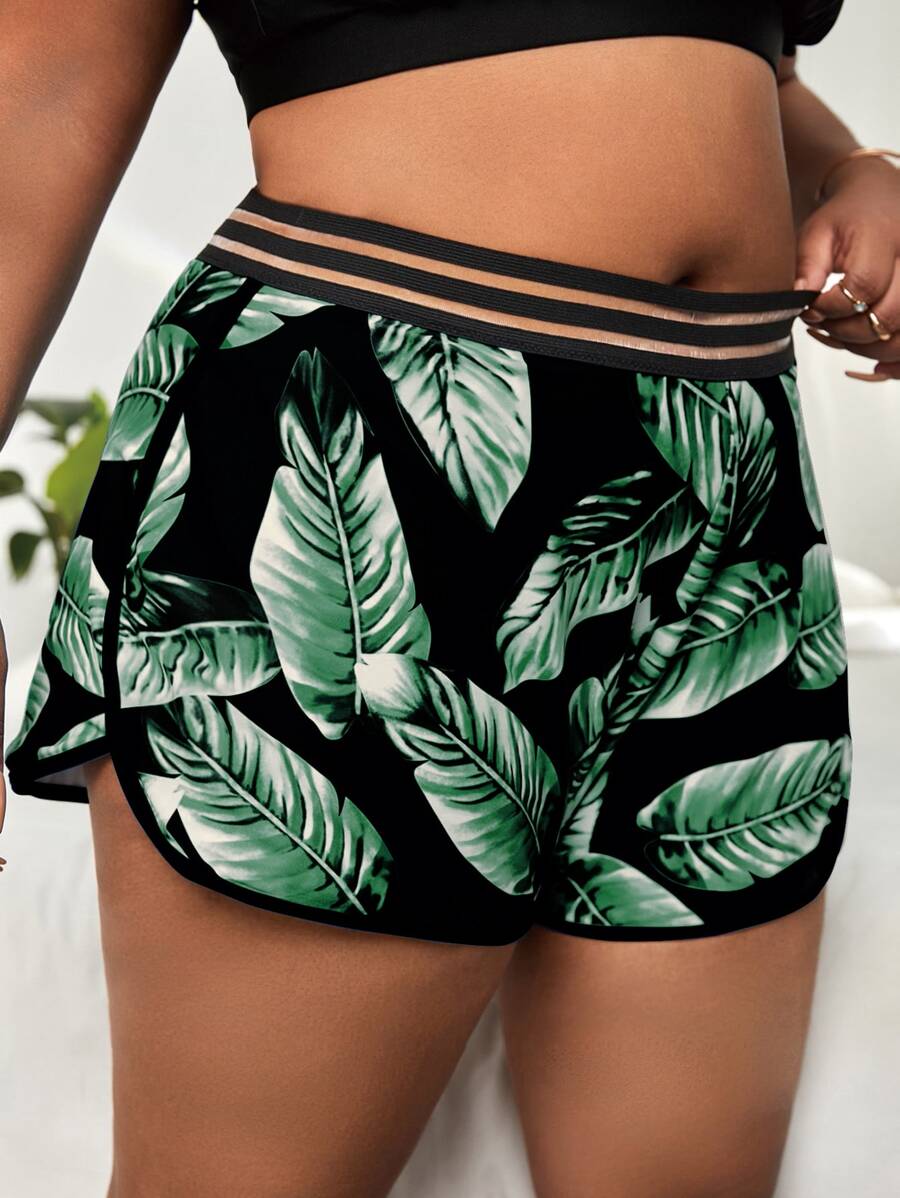 SHEIN Swim Curve Summer Beach Plus Tropical Print Bikini Bottom - Multicolor - View 1