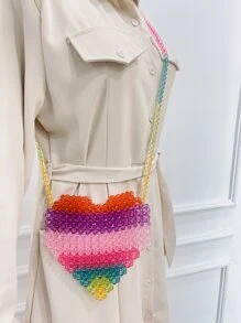 迷你撞色串珠愛心設計斜挎包