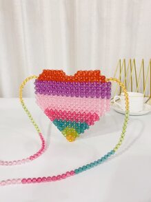 迷你撞色串珠愛心設計斜挎包