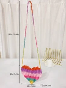 迷你撞色串珠愛心設計斜挎包