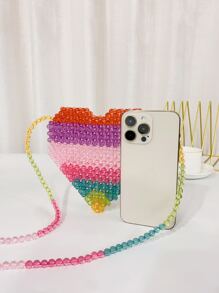 迷你撞色串珠愛心設計斜挎包