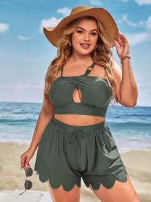 Bottom de bikini ribete en abanico - Verde Oscuro - Ver 4