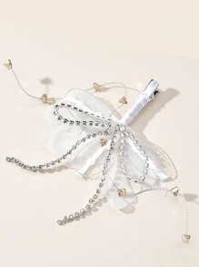 Rhinestone & Bow Decor Alligator Hair Clip - White - View 1