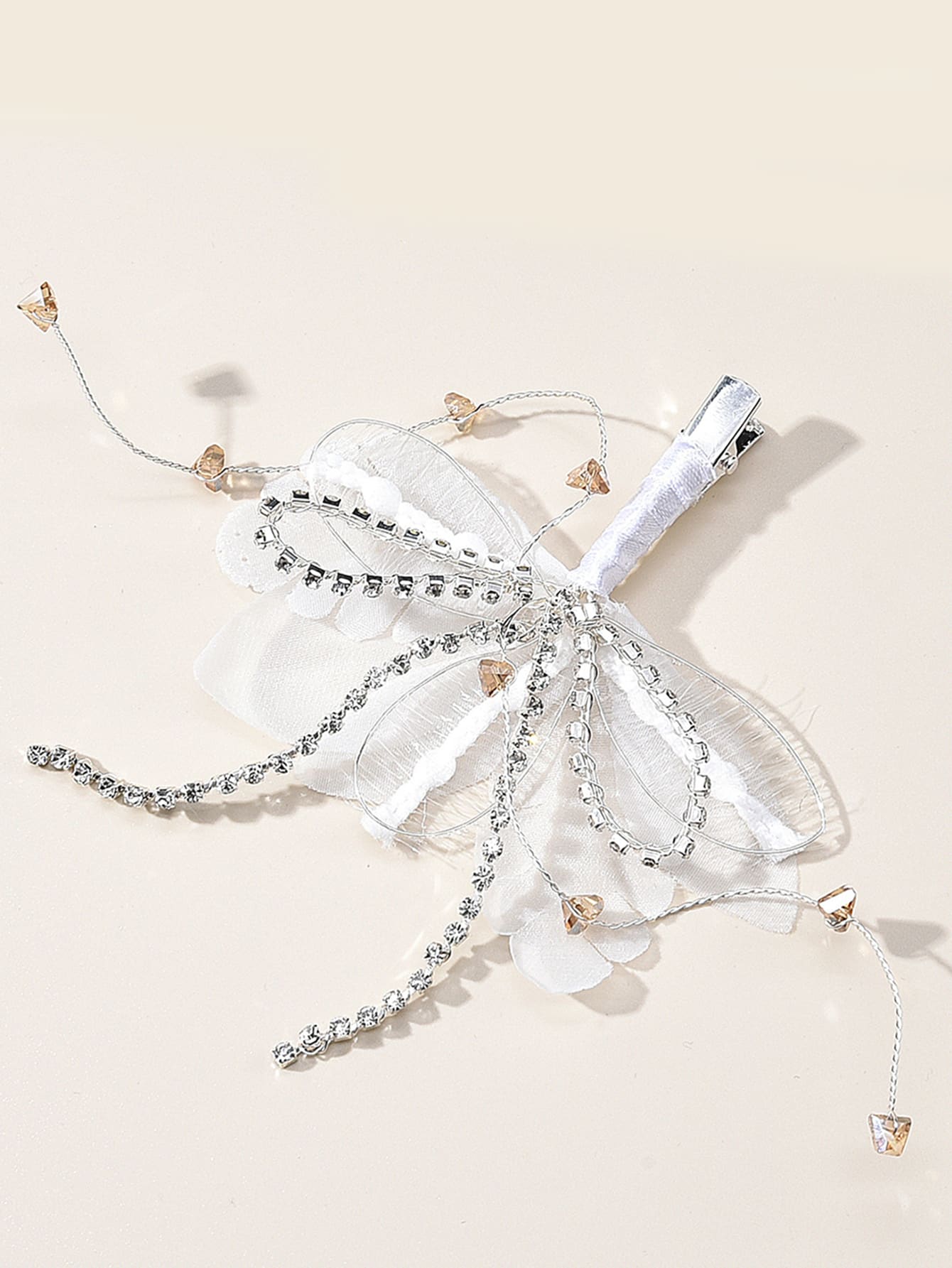 Rhinestone & Bow Decor Alligator Hair Clip - White - View 1