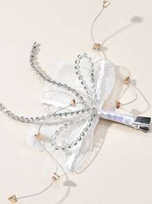 Rhinestone & Bow Decor Alligator Hair Clip - White - View 2