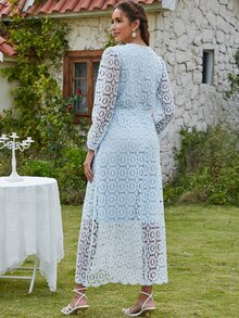 Eilly Bazar Đầm Trọn gói màu trơn Thanh lịch - Màu xanh nhạt - Xem 3