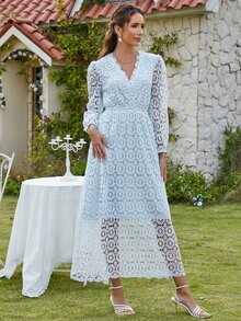 Eilly Bazar Đầm Trọn gói màu trơn Thanh lịch - Màu xanh nhạt - Xem 7