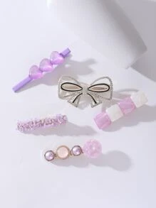 5pcs Bow & Heart Decor Hair Clip - Multicolor - View 1