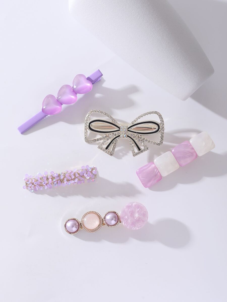 5pcs Bow & Heart Decor Hair Clip - Multicolor - View 1
