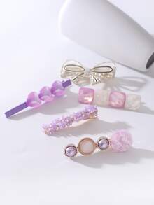 5pcs Bow & Heart Decor Hair Clip - Multicolor - View 3
