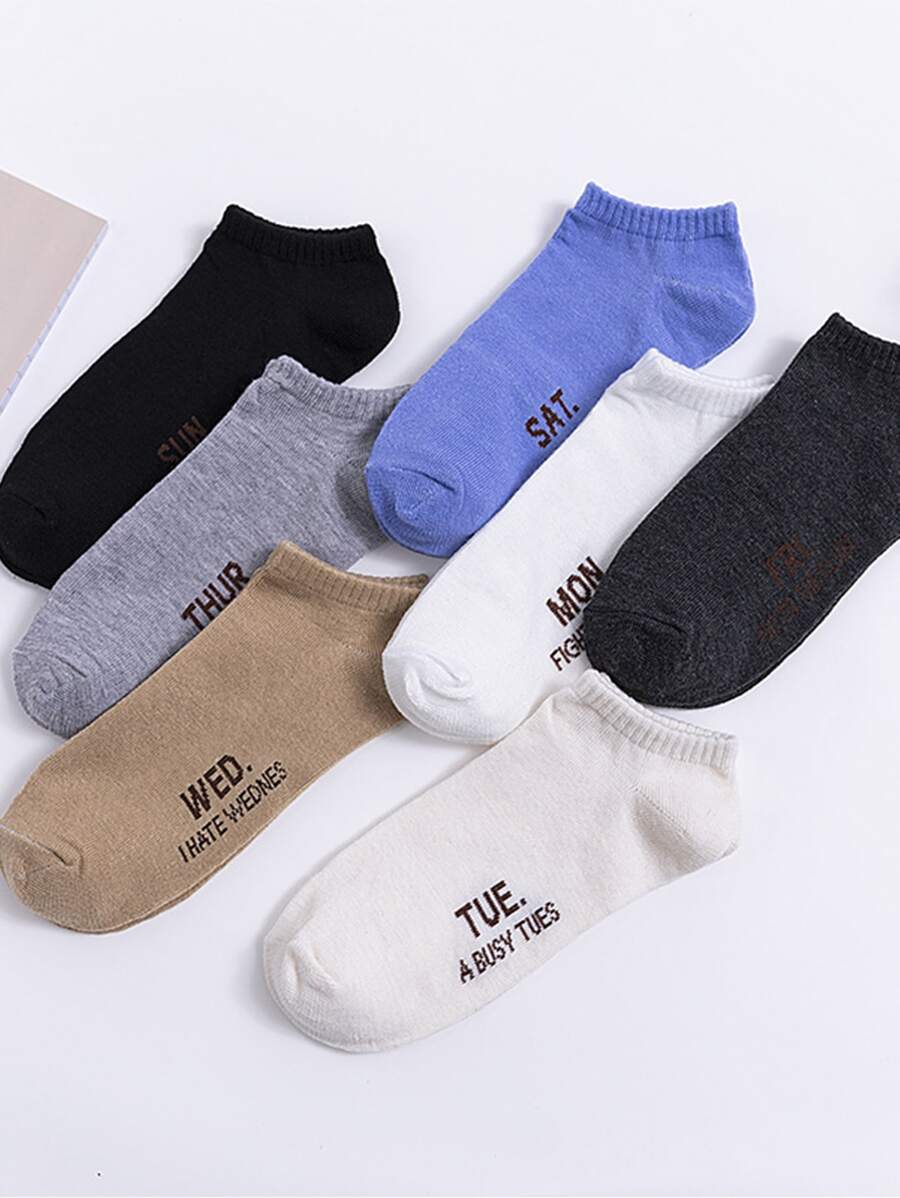 7pairs Men Letter Graphic Ankle Socks - Multicolor - View 1