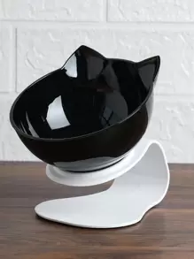 1pc Cat Ear Design Pet Bowl - Black and White - View 2