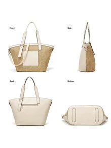 Contrast Binding Straw Bag, Mother's Day Gift For Mom - White - View 7