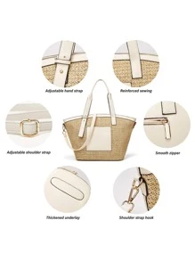 Contrast Binding Straw Bag, Mother's Day Gift For Mom - White - View 8