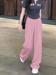 Solid High Waist Wide Leg Pants - Dusty Pink - View 1