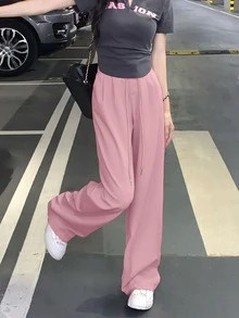 Solid High Waist Wide Leg Pants - Dusty Pink - View 3