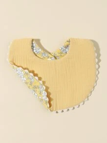 Bebé 1 pieza Babero con patrón floral ribete en abanico - Mostaza Amarilla - Ver 1